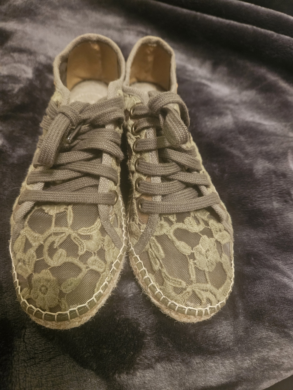 Olive Lace Espadrille Sneakers with Lace-Up Front